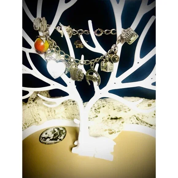 Antique Vintage Retro Heavy Sterling Charm Bracelet 6.5" - Picture 7 of 8